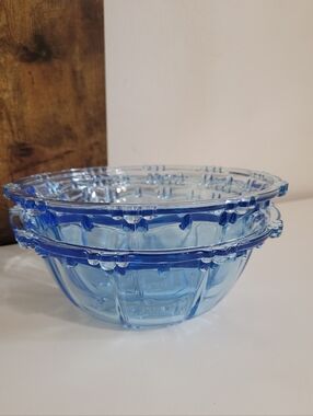 Vintage Kig Indonesia Blue Pressed Glass Blue Bowls - Set of 2